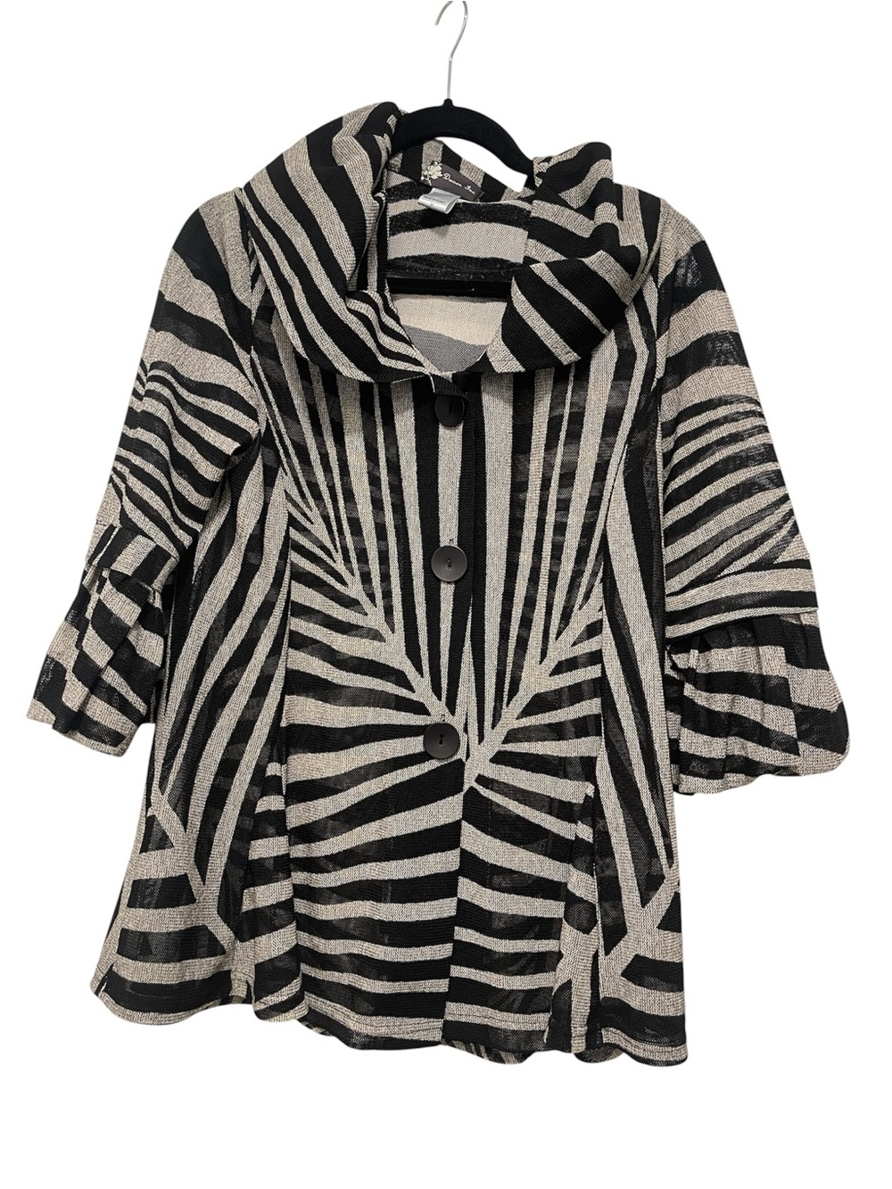 Damee, Inc. Women’s Sheer Geometric Striped Soutache Jacket Black Gray Medium